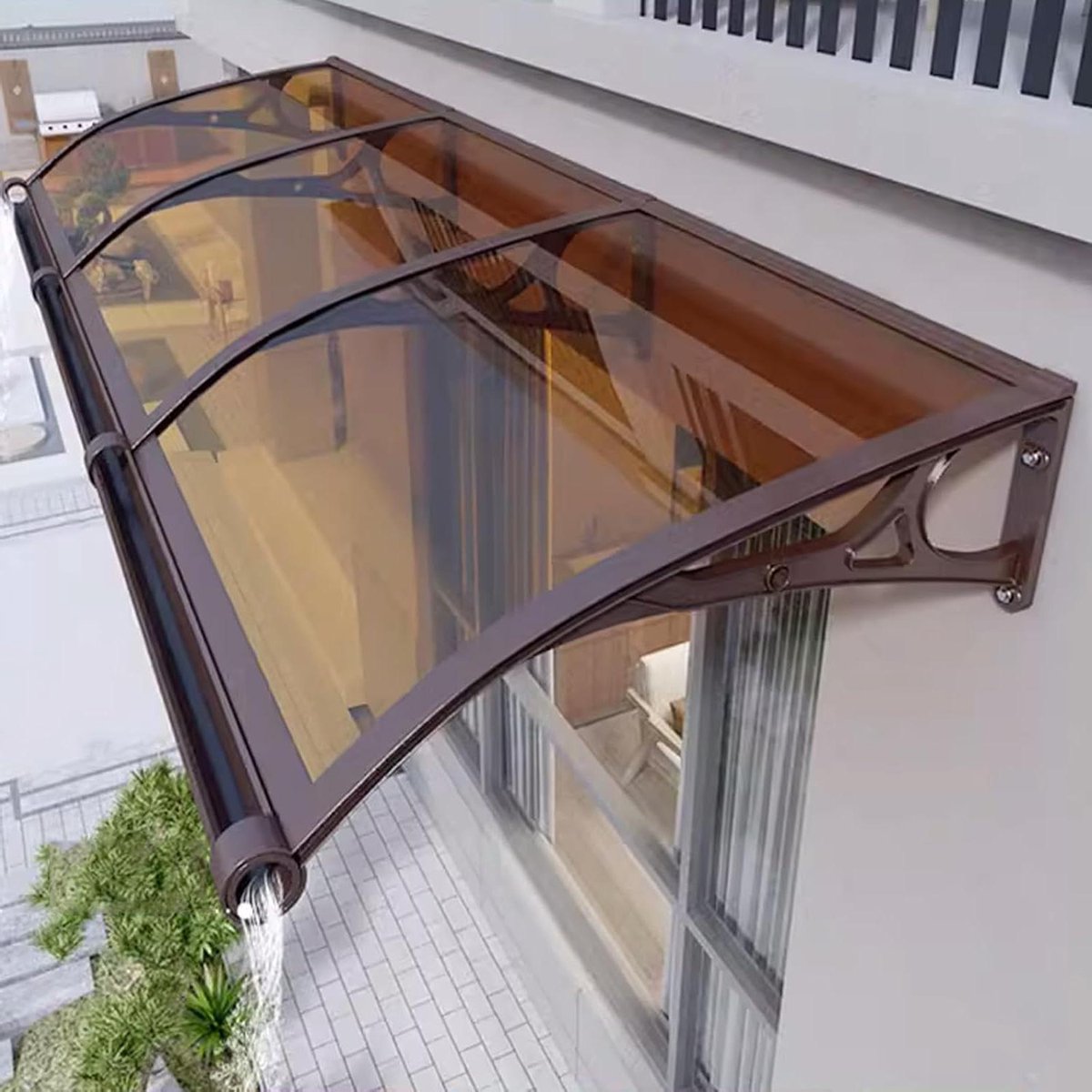 Voordeur Luifel - Regenopvang Zonnescherm - Bescherming tegen Weer - UV-Bestendig Polycarbonaat - 80x300cm - Bruin