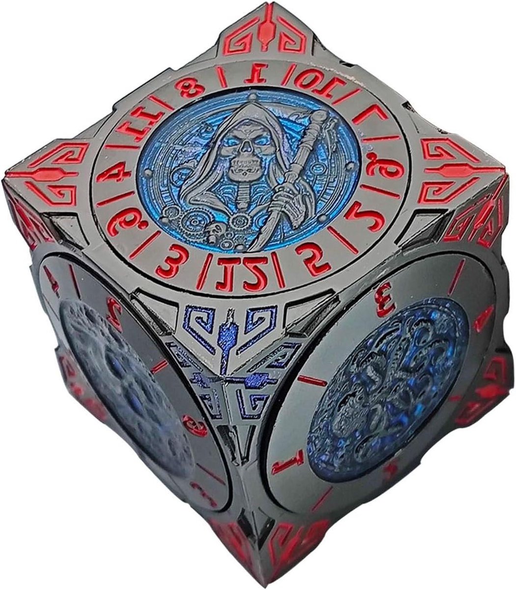 Spinner Dobbelstenen Set - Metalen Dobbelstenen RPG - Rollenspellen Spelen - 3D Gravure Monster Manual - 4.1 cm - Zwart-Blauw