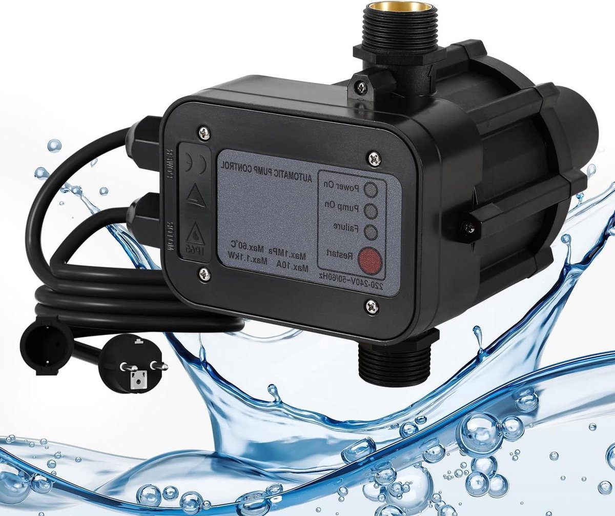 Pompbesturing Drukschakelaar - Waterpomp Regelaar - Automatische Waterdruk - Met Kabel en Indicator - 10 bar - Zwart