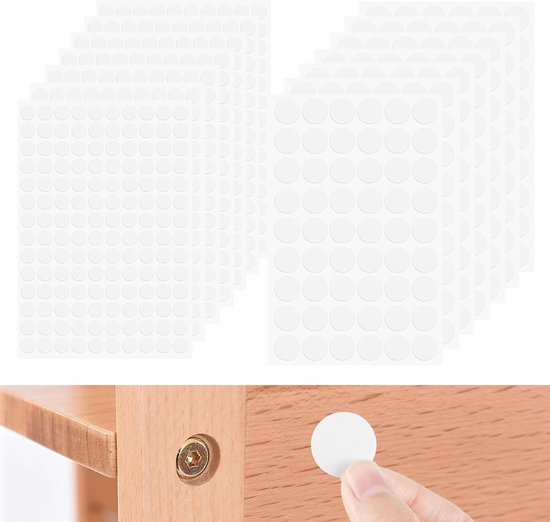 Set van 1732 Zelfklevende Schroefdeksels Wit, 12 mm en 21 mm, Waterdichte Dekselstickers voor Muurkasten en Meubelreparaties