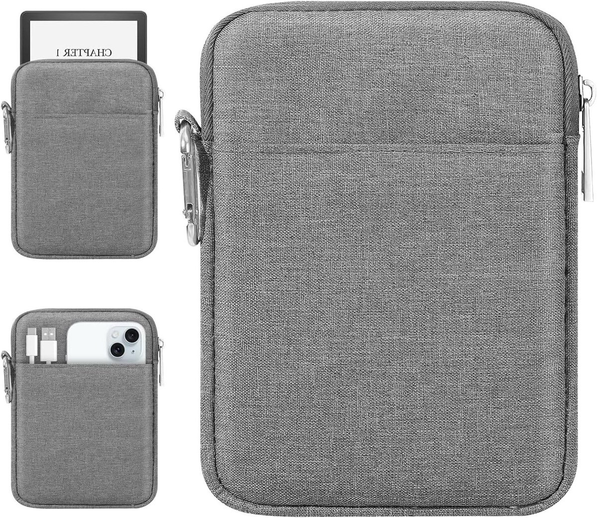 E-reader sleeve tas voor 6-7 inch e-readers, geschikt voor Paperwhite, Kobo en Kindle, Lichtgrijs