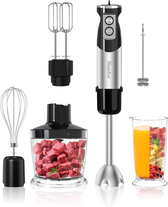 Handmixer 6-in-1 - Staafmixer Keukenmachine - Eten Bereiden - 1000W Krachtige Motor - 600 ml Beker - Zilver — afbeelding 3