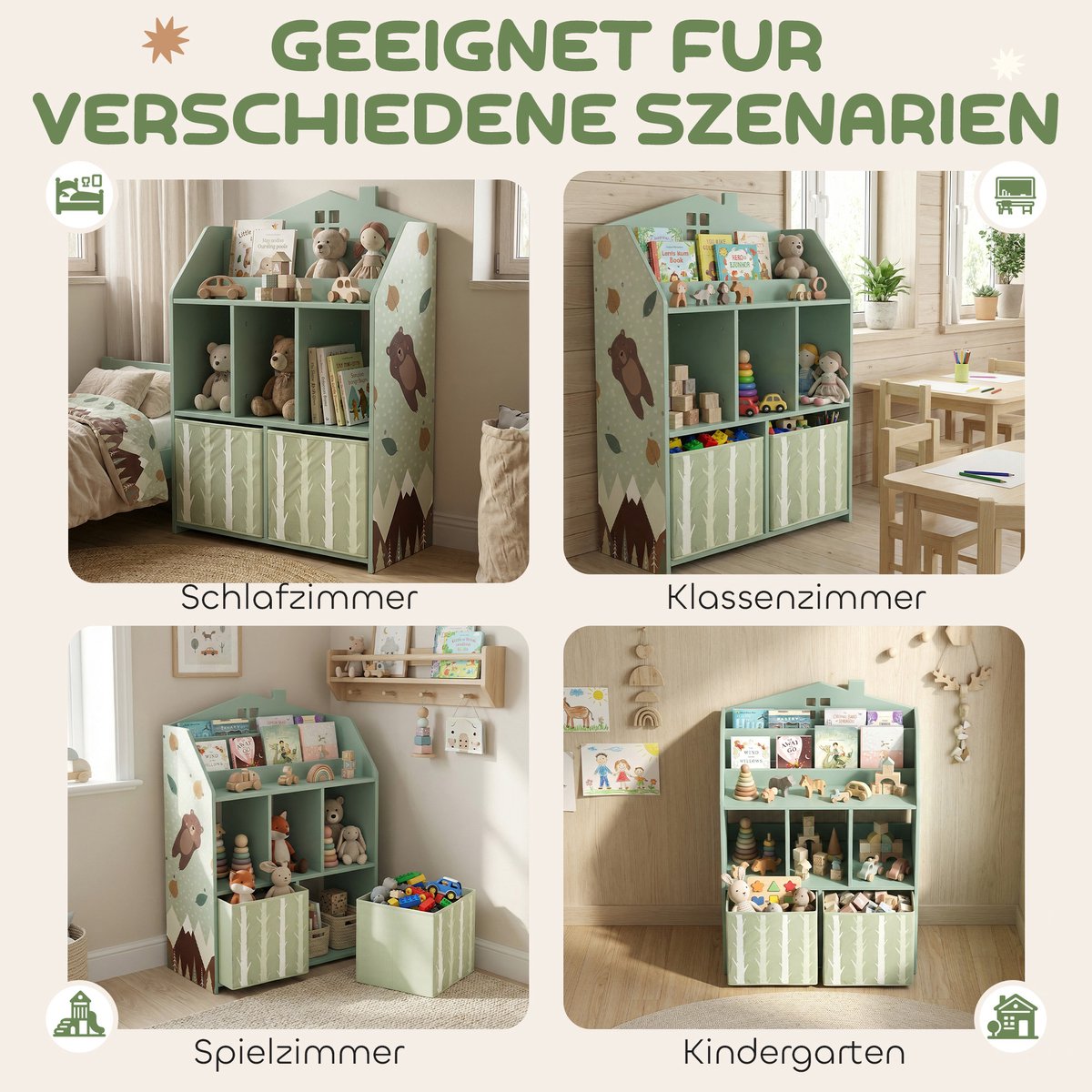 Aiyaplay Kinderopbergkast-MDF, non-woven stof-62,5L x 30B x 91,5H cm-Groen
