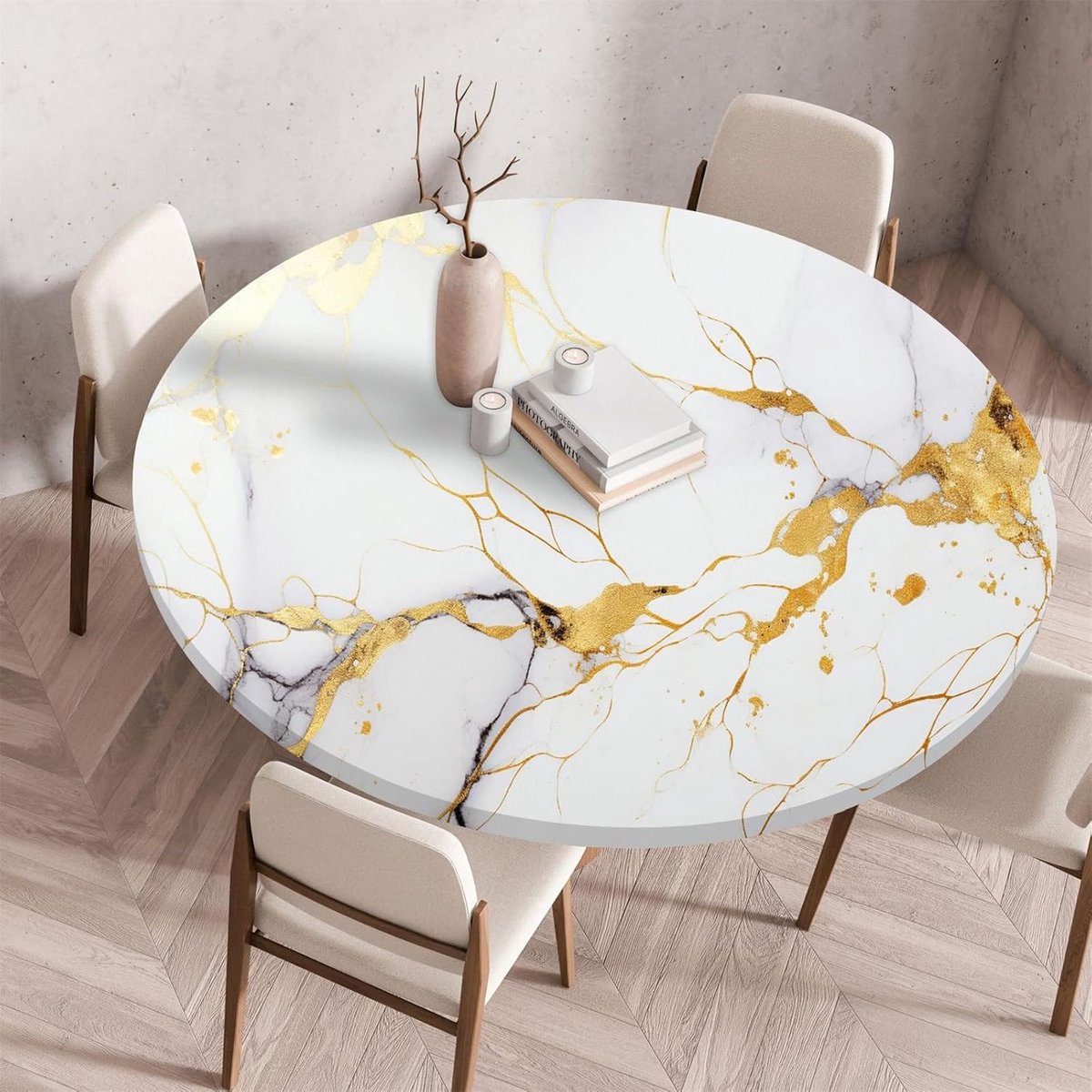 Rond Tafelkleed - Afveegbaar Kleed - Tafel Beschermen - Elastische Rand - 110 cm - Marmer