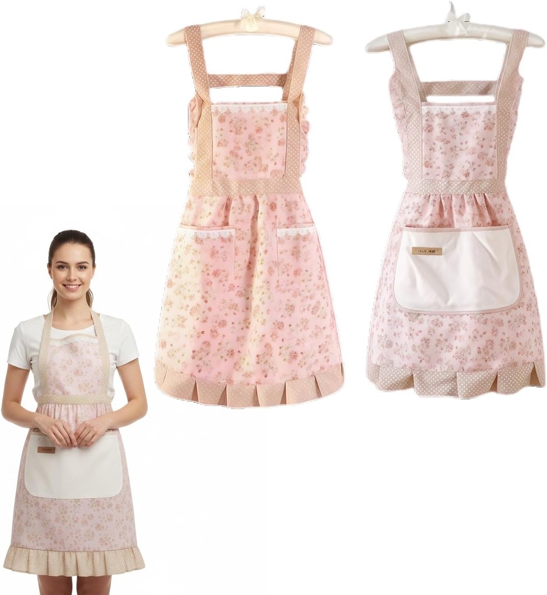 Set van 2 Keuken Schorten voor Vrouwen - Verstelbare Schorten met 2 Pocket Ontwerpen, Perfect voor Koken, BBQ en Tuinieren, Comfortabel en Ademend, Roze