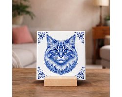 Delftsblauw Tegeltje 11x11 Ragdoll Kat – Cadeau voor Kattenliefhebber