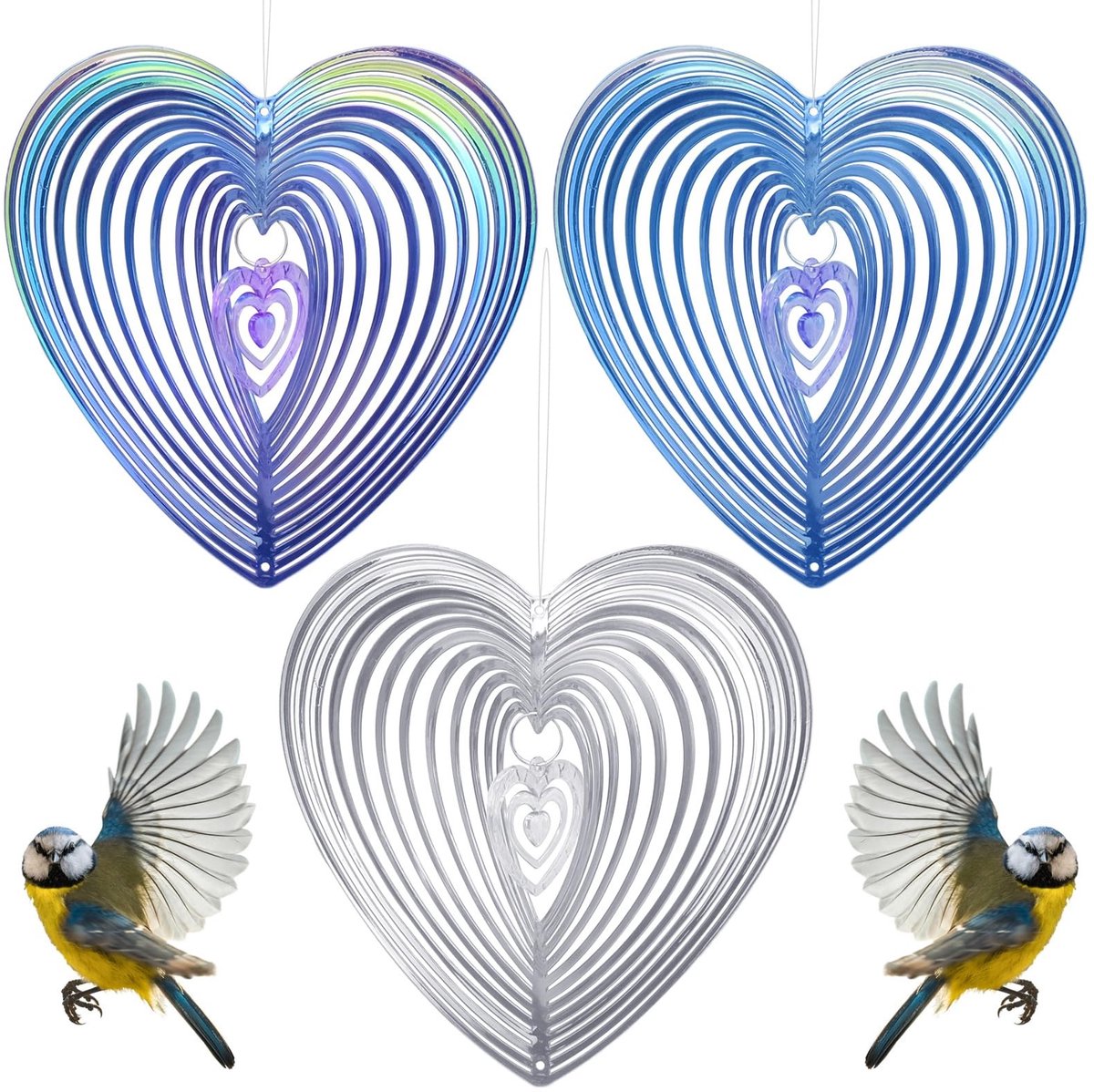 Elzusha - Reflecterend Vogelafschrikmiddel - Vogelafstotend - Veelkleurige Windspiraal - Tuinbescherming - Humane Vogelverdrijving - Geschikt voor ...