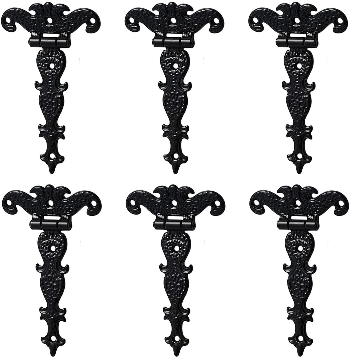 Vlemico - Decoratieve T-scharnieren - Robuuste kwaliteit - Zwart - Antieke stijl - Perfect voor schuurdeuren - Inclusief schroeven