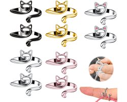 Haakring Slang set van 8 - Kattenpatroon - Haakring - Gehaakte vingerringen - Verstelbare haakring - Haakbenodigdheden - Draadgeleider - Yarn tension holder - Yarn ring - Haak ring haken - Breiring - Voor crochet & breien