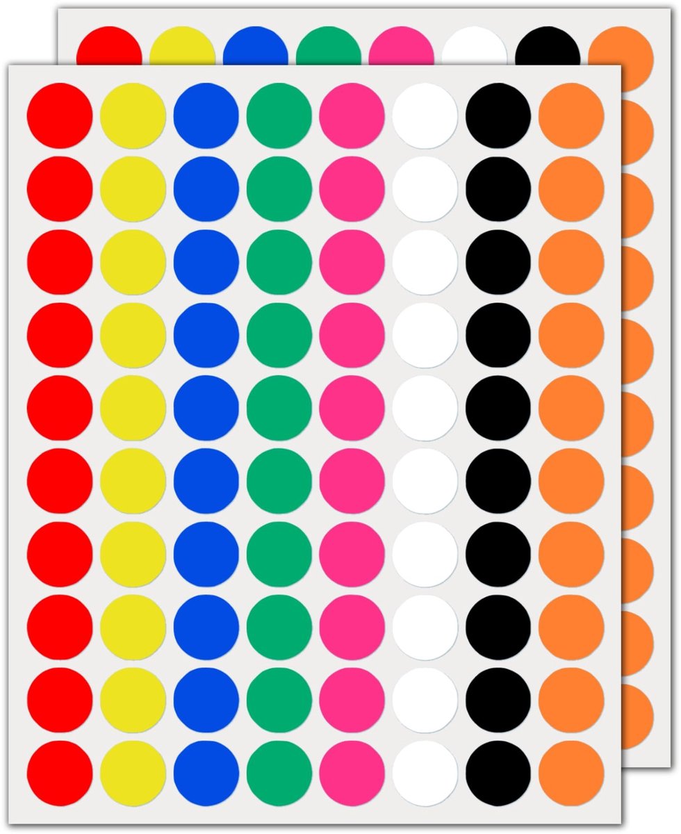 Dailygoods - 2000 Stuks - Ronde Stickers - Puntstickers - 20mm - Zelfklevend - 8 Kleuren - Voor Creatief Gebruik