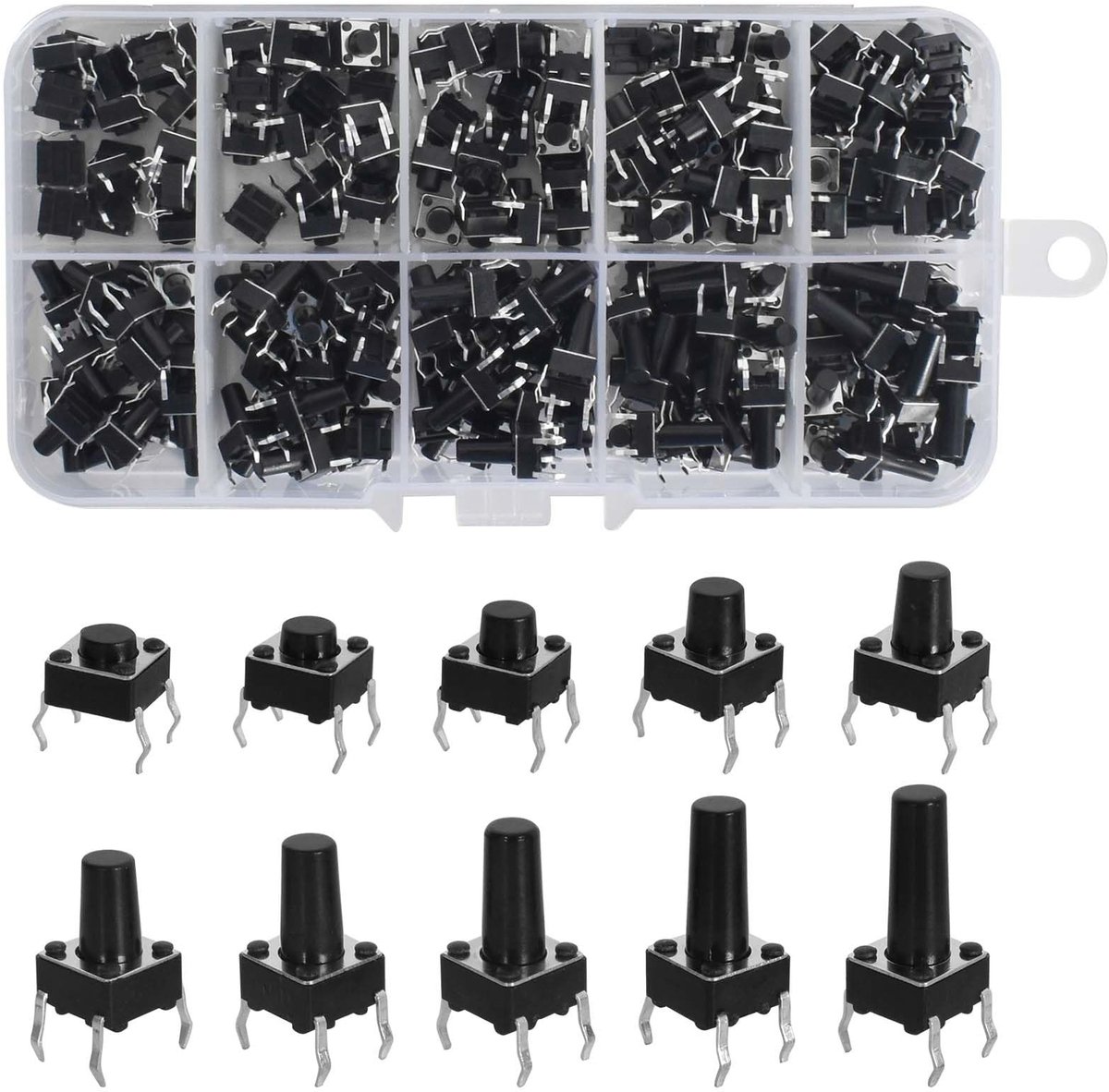 Dailygoods - 200 Pcs Touch Button Switches - Micro Assortment Tact Assortment - Hoogwaardige kwaliteit - Zwart - Geschikt voor elektronische producten