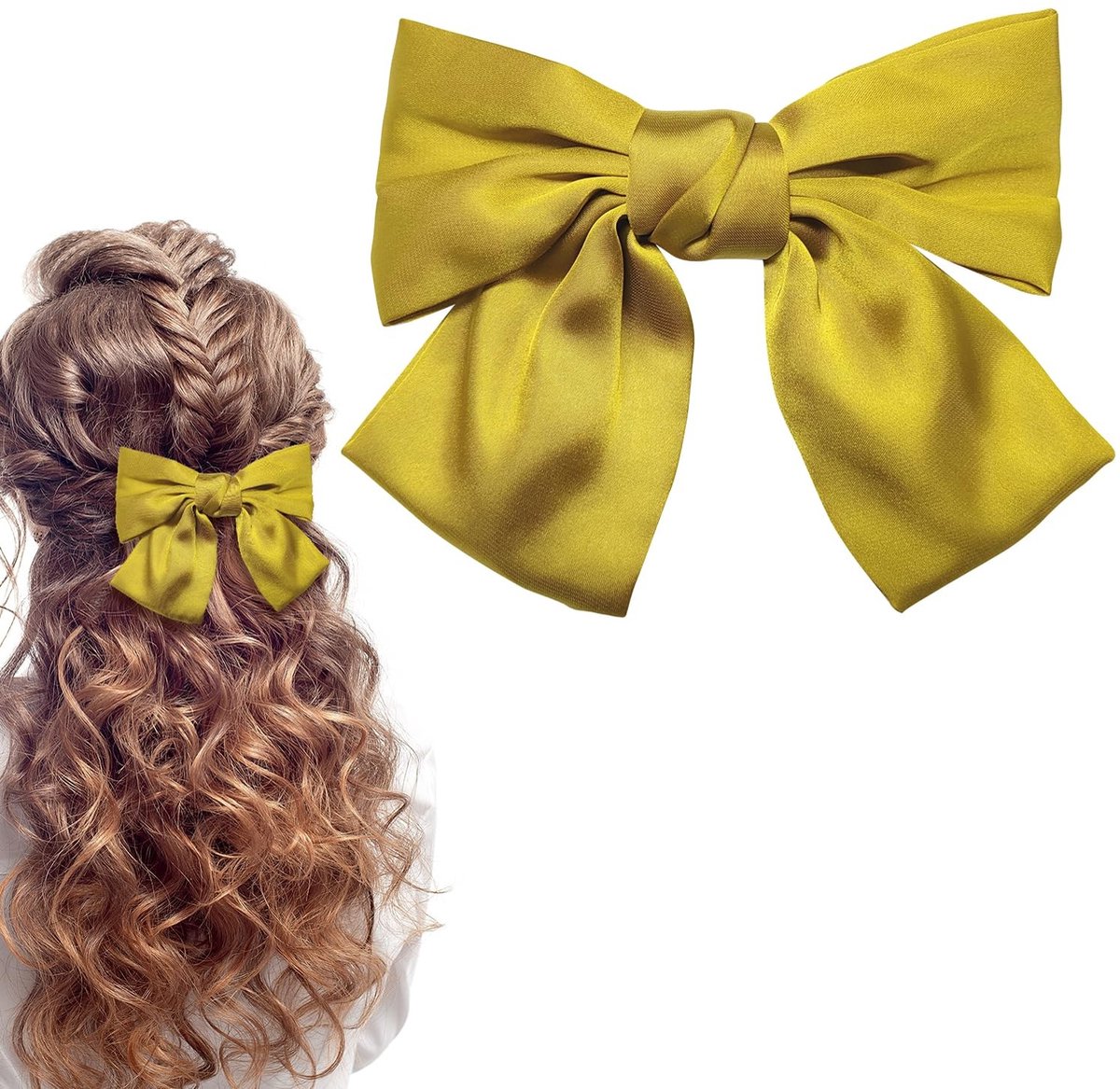 Jhubersproducts - Strikhaarclips - Haarstrikken voor Vrouwen - Gemaakt van Brokaat en Metaal - Geel - Grote Haarspelden - Geschikt voor Dik en Dun Haa