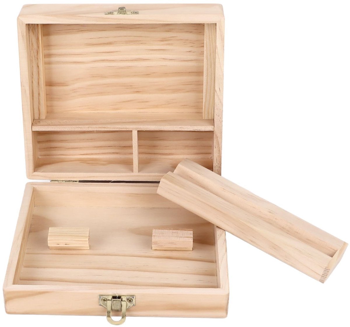 Livia home - Houten Opbergdoos - Grote Veilige Opslag - Lichtbruin - 4 Compartimenten - Ideaal voor Rookbenodigdheden en Sieraden - Praktische Organis