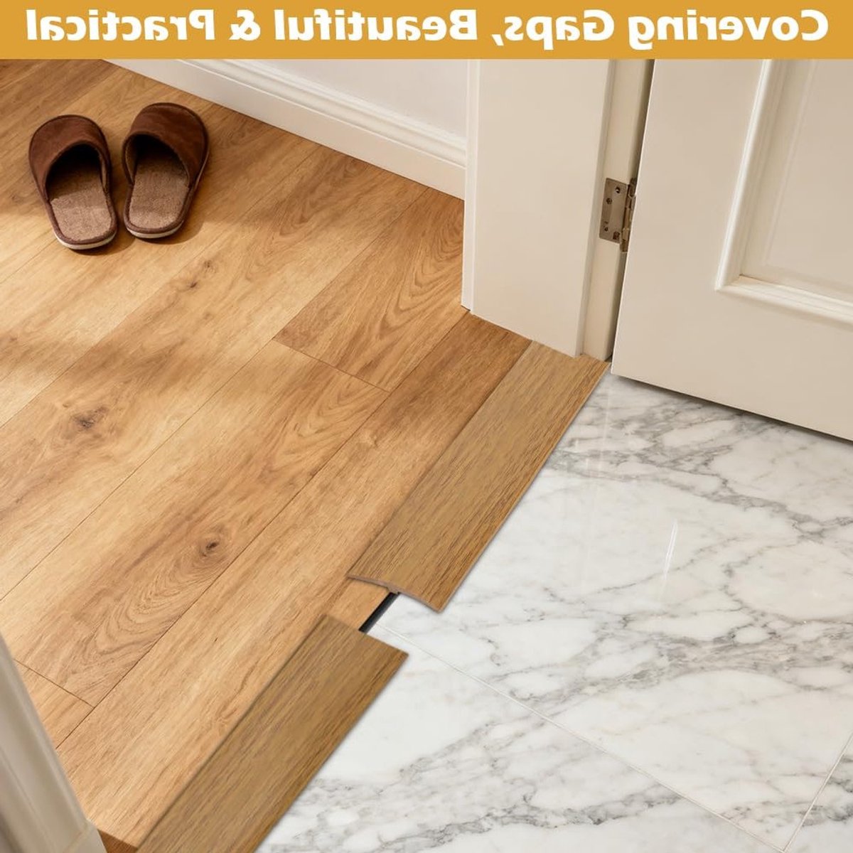 Transition profiel 1 m x 5 cm, zelfklevend PVC deurdrempel, T-profiel voor hoogtecompensat