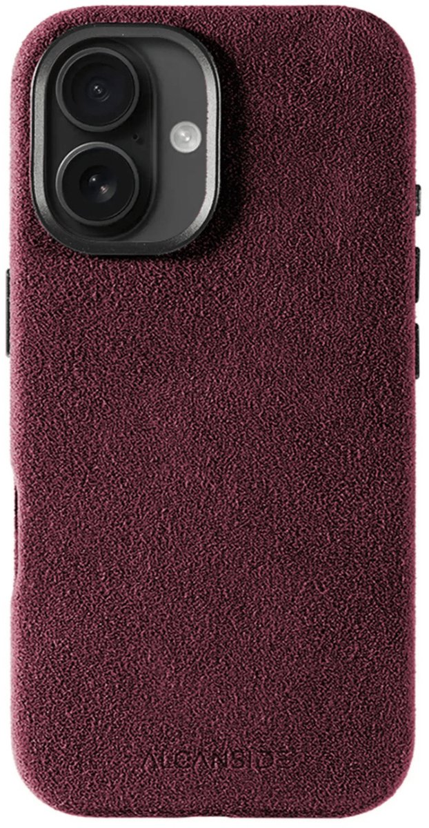 Alcanside Luxe Hoesje geschikt voor Apple iPhone 16 Plus – Magsafe 360° Shock Proof Telefoonhoesje – Premium Alcantara Case – 100% Optimale Bescherming – Wine Red