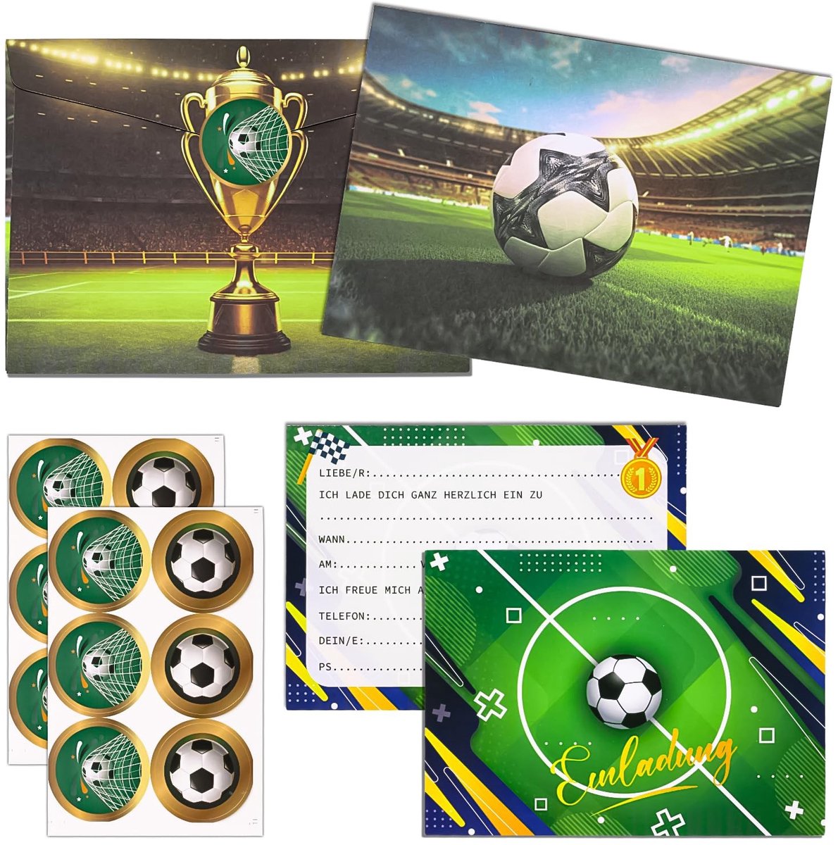Jhubersproducts - uitnodigingskaarten voetbal - verjaardagsuitnodigingen - perfect voor voetbalfeest - 12 kaarten en enveloppen - jongens en meisjes -