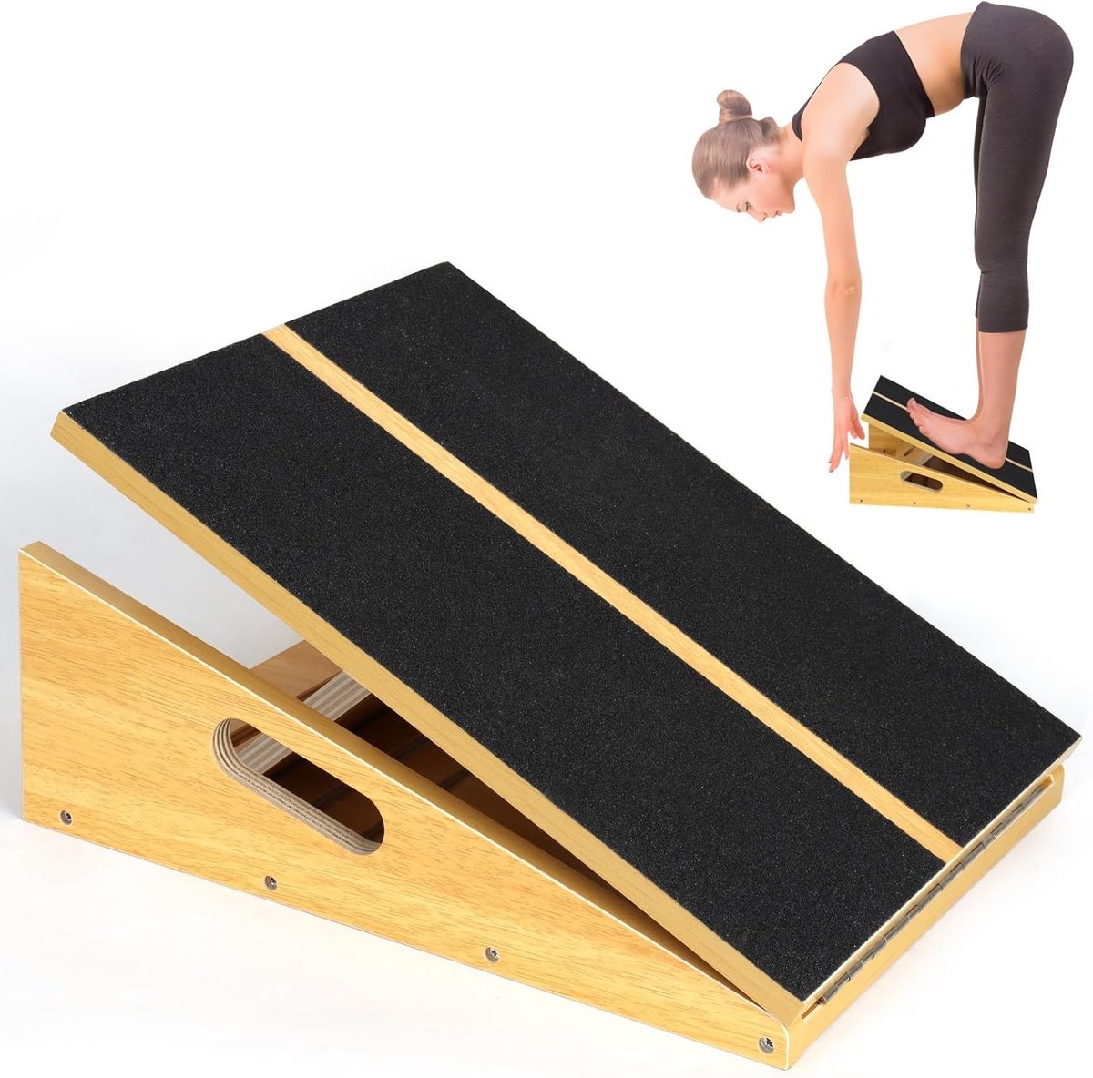 Verstelbare Houten Board voor Calf Stretchen en Balanstraining, 5 Posities, Draagbaar en Geschikt voor Thuis en Sportschool Workouts