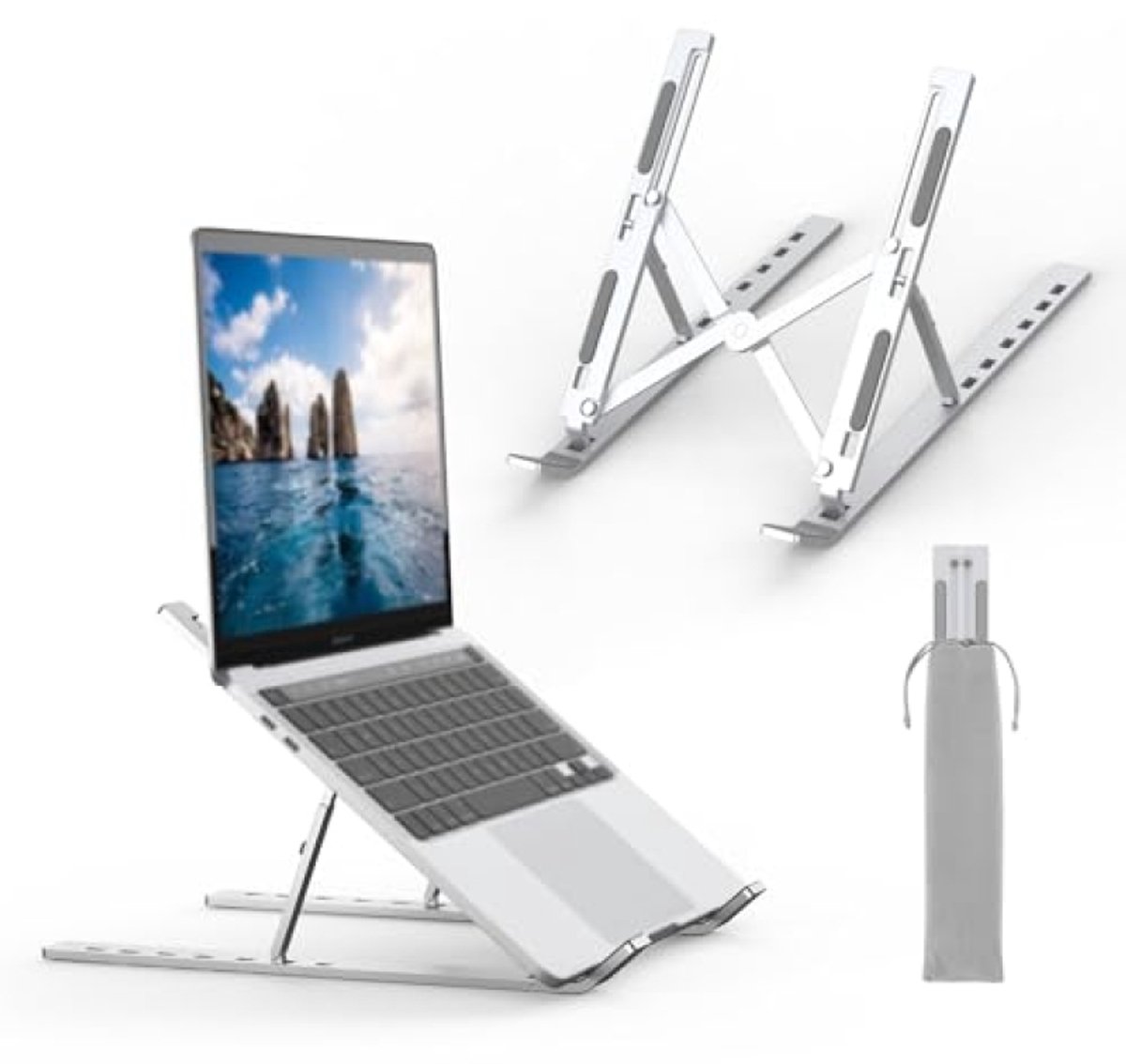 Verstelbare laptopstandaard - 6 hoekstanden - 10-17,3 inch - draagbaar - opvouwbaar - zilver