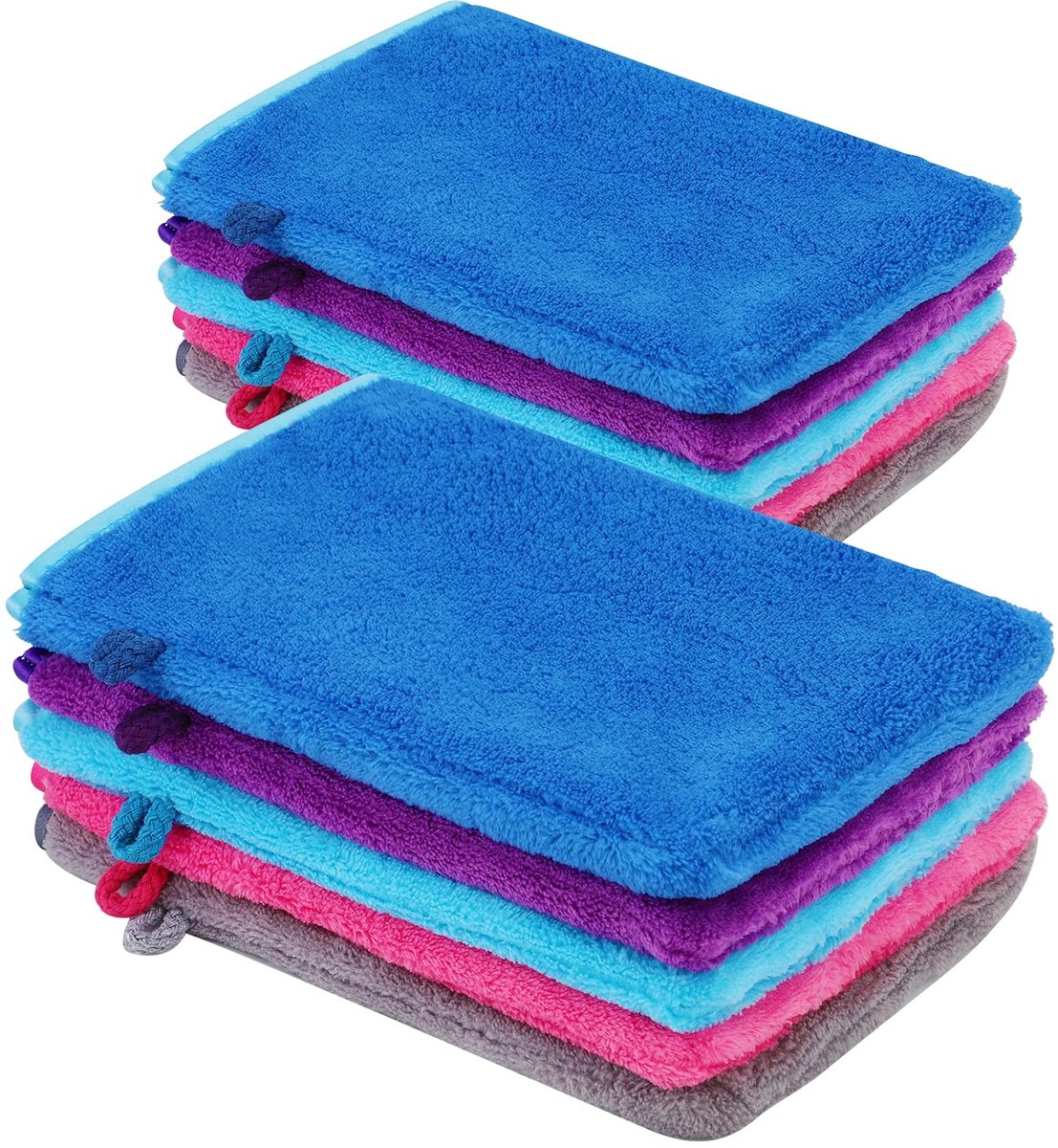 Elzusha - Microfiber Body Wash Wanten - Herbruikbare Make-up Remover Mitt - Zacht en duurzaam - 10 Pack - Geschikt voor gevoelige huid - 5 Kleuren