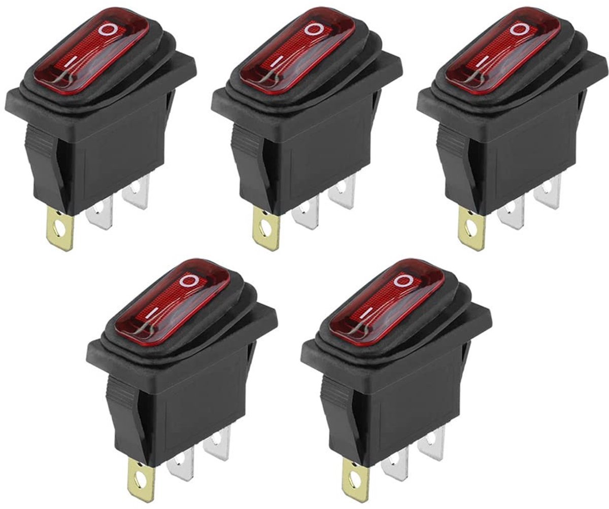 Dailygoods - Rode LED Rocker Switch - Waterdicht - SPST On/Off 12V 20A - 5Pcs Set - Geschikt voor schakelingen - Kleur rood