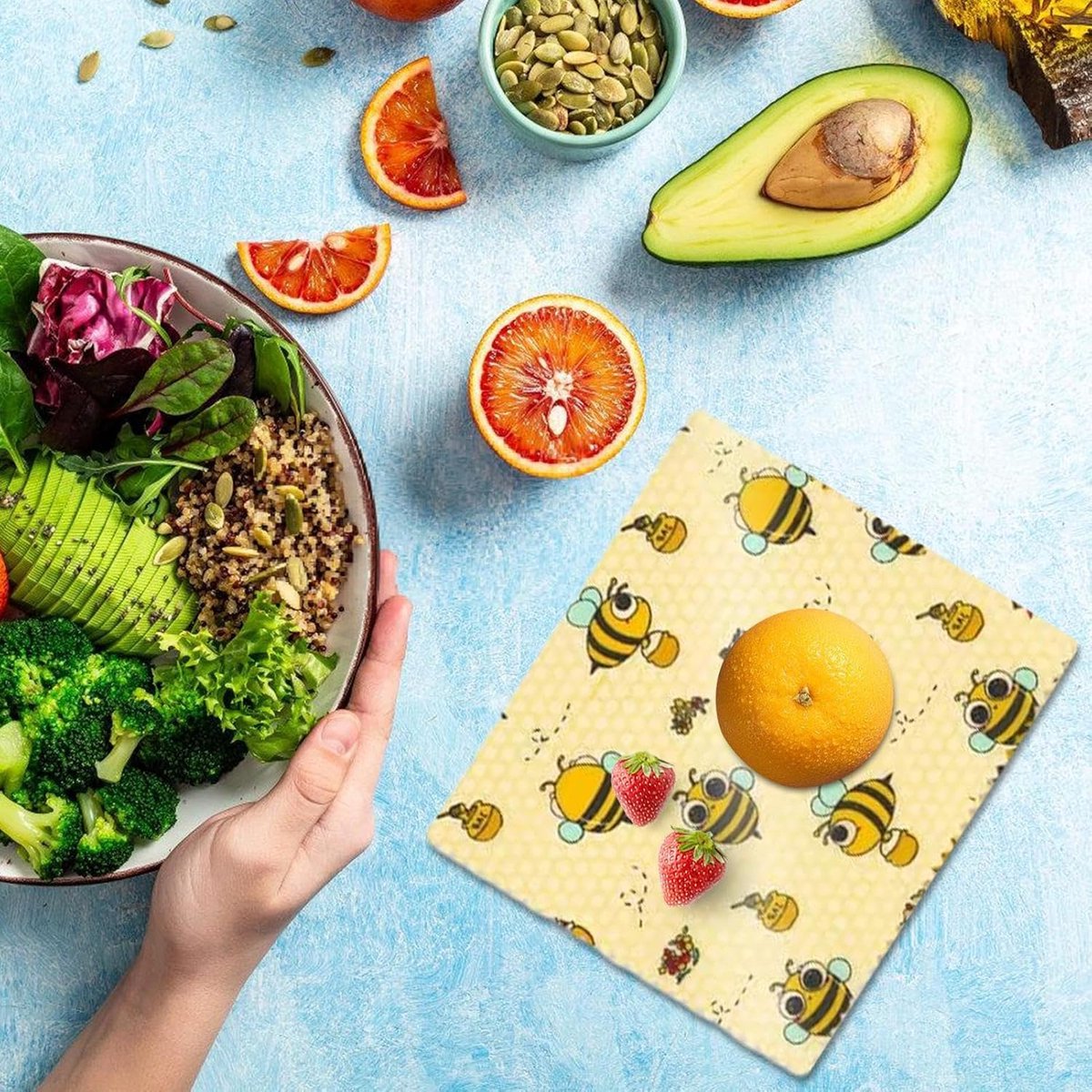 Bijenwasdoeken - Herbruikbare wraps - bijenwasfolie - Bijenwas doek - boterhamzakje - Duurzaam - vershoudfolie - Beeswax wraps - grootte bedekken brood, kaas en meer veilig verpakken - Set van 3 (S/M/L) — cadeau in Kookcadeaus - foto 6