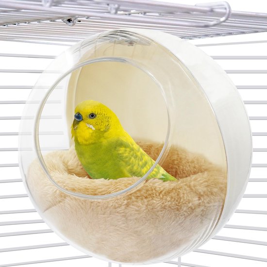 Wasbaar transparant hangend vogelhuisje -Hangende vogelbroedkast - Bijtbestendige vogelkooi/nest - Vogelkooi - Vogelhuisje - 15,5*15,5*12 cm - Geschikt voor grasparkieten, dwergpapegaaien, kanaries, enz. - Wit, transparant