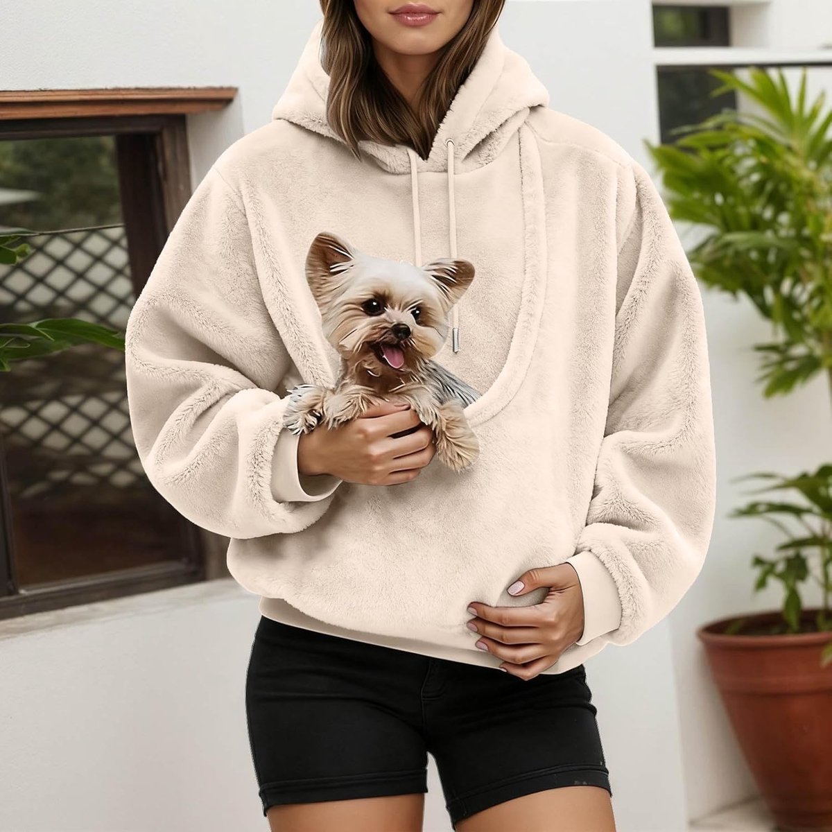 Draagbare Honden Hoodie - Sweater met Zak - Dieren Vervoeren - Geïntegreerde Draagzak - Lange Mouwen - Zwart — cadeau in Cadeau-ideeën - foto 2