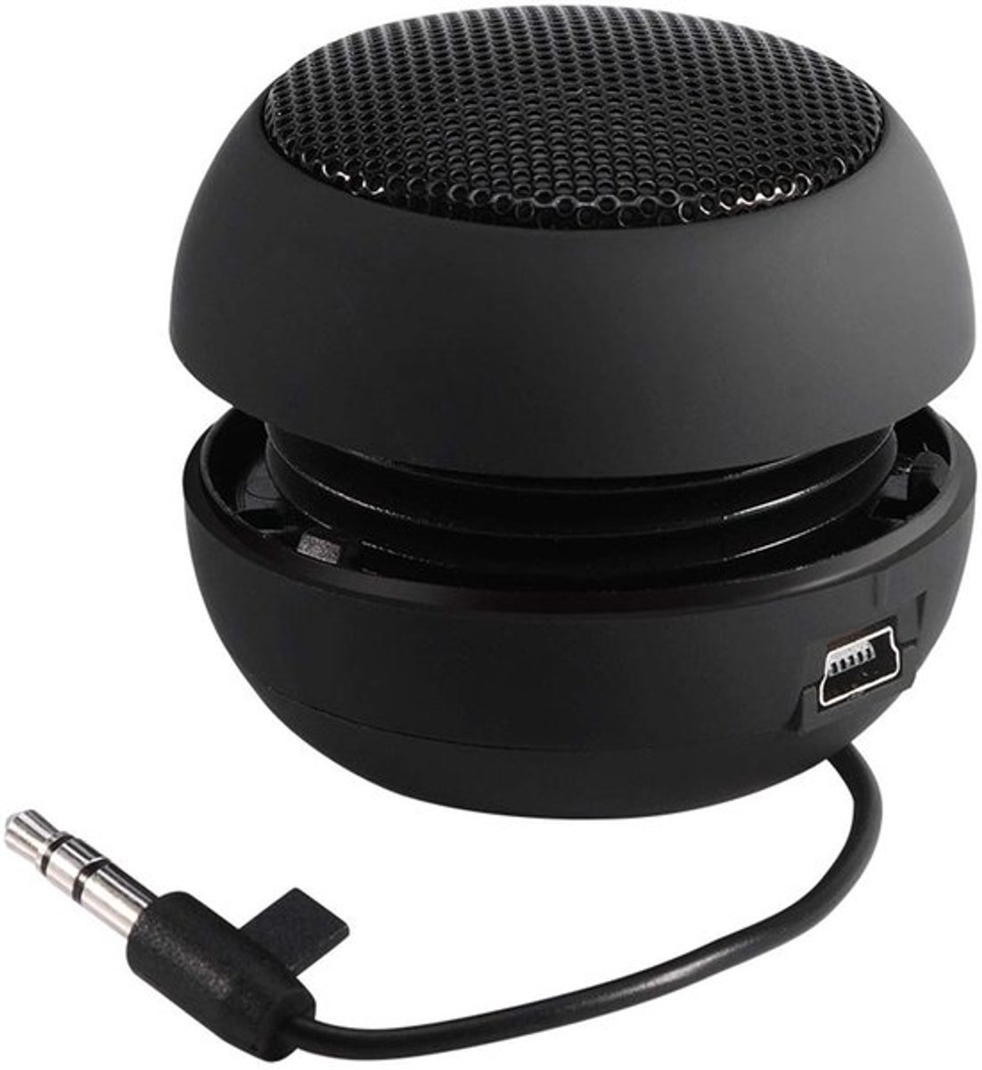 Mini-luidsprekers met jackplug, draagbare mini-reisluidspreker met 3,5 mm aansluiting voor telefoon, ingebouwde batterij voor mobiele telefoon, mp3-speler en pc, oplaadbare luidsprekers met stekker voor telefoon (zwart)