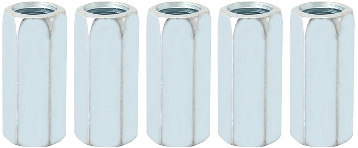 Allecto - Lange Hex Moer M12x40 - Gegalvaniseerd Koolstofstaal - Duurzaam en Corrosiebestendig - 5 Stuks - Bevestigingsmaterialen - Voor diverse to...