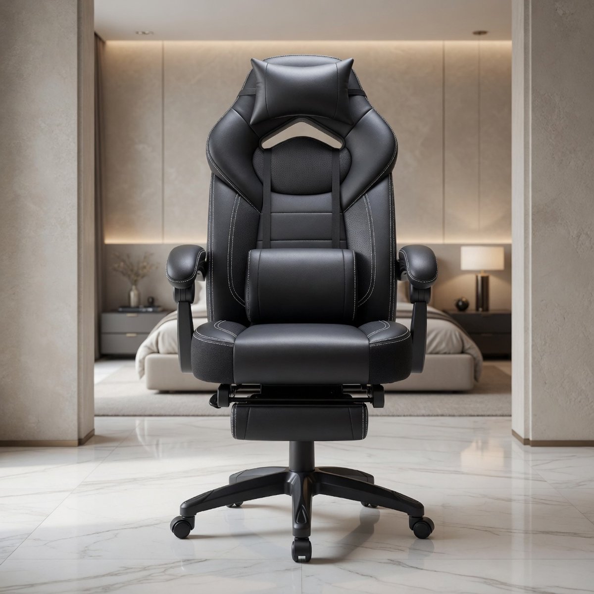 Luxe Ergonomische Gaming Stoel met - Zwart - Stoel Voetsteun – Verstelbare Bureaustoel - Medahomestore