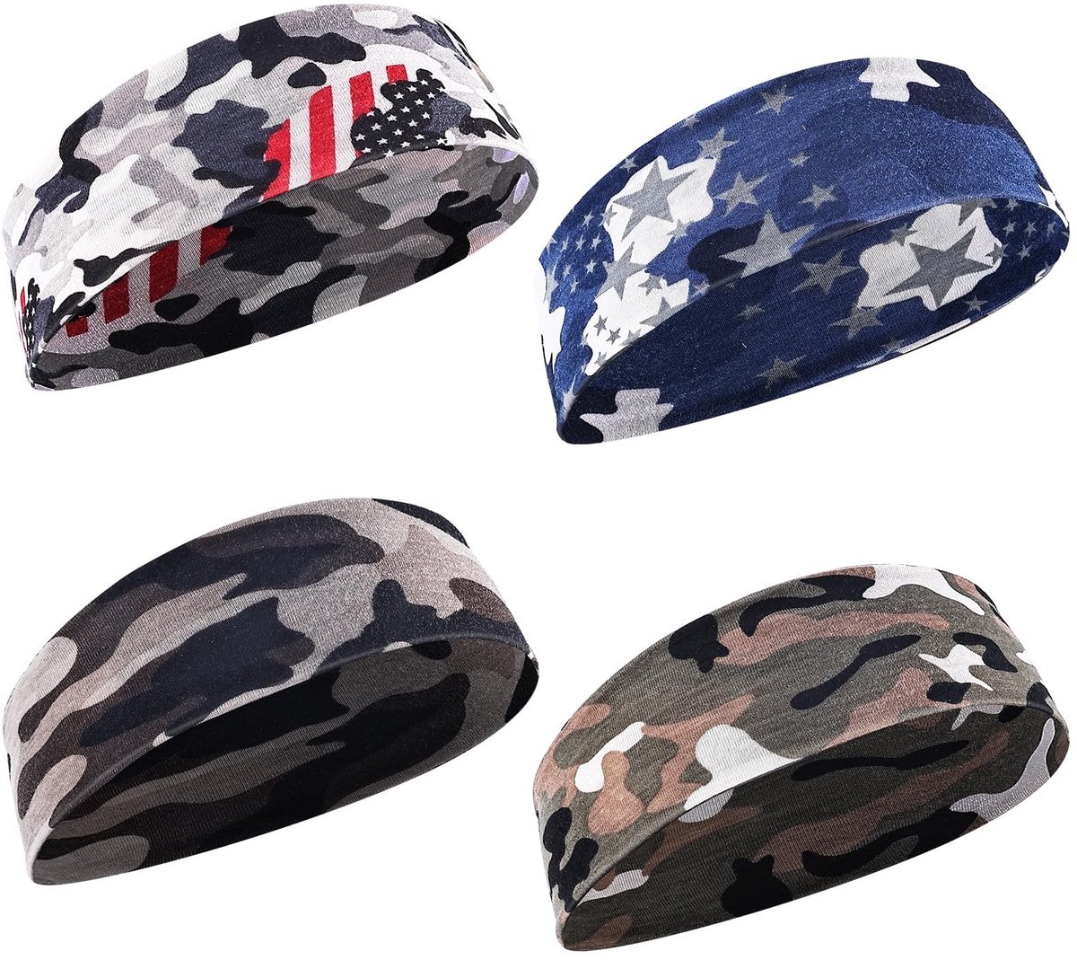 MTTProducts - Sport Headbands - Camouflage - Sweat Absorbent - 4 Pack - Geschikt voor Jongens - Elastisch