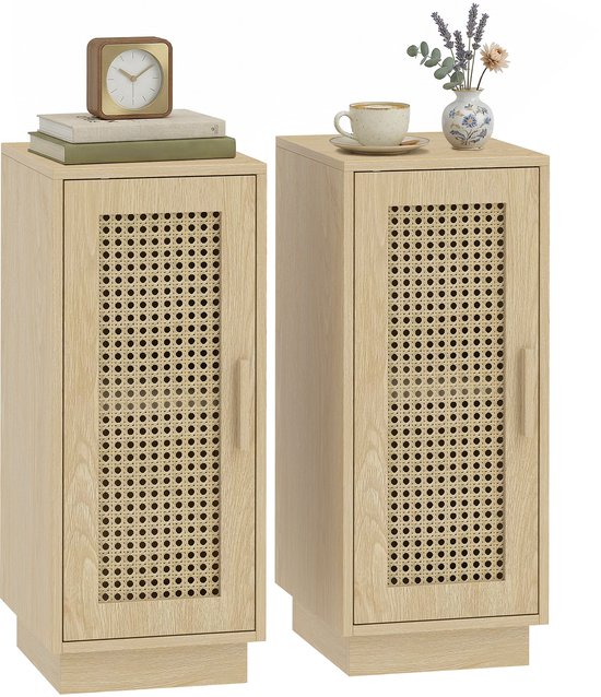 HOMCOM Nachtkastje - MDF, geweven hars - 25 x 30 x 60 cm - Natuurlijk hout