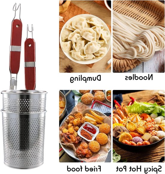 Multifunctionele pastamaker van microgeperforeerd roestvrij staal met houten handvat, ideaal voor pasta en dumplings, diameter 12 cm, keukenaccessoire voor strainer en filter. — afbeelding 3