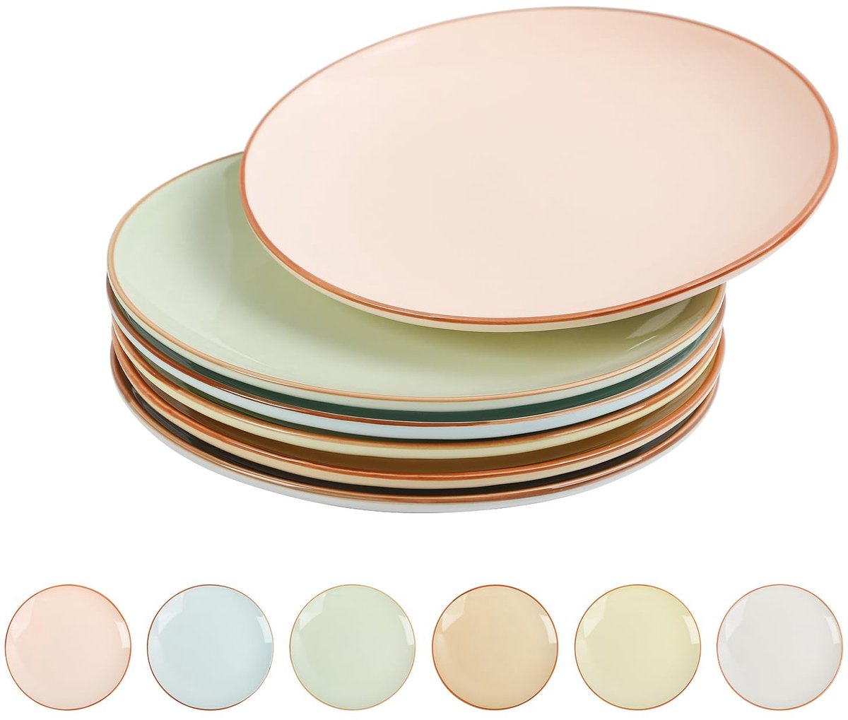 Set van 6 kleurrijke keramische dessertborden 20 cm