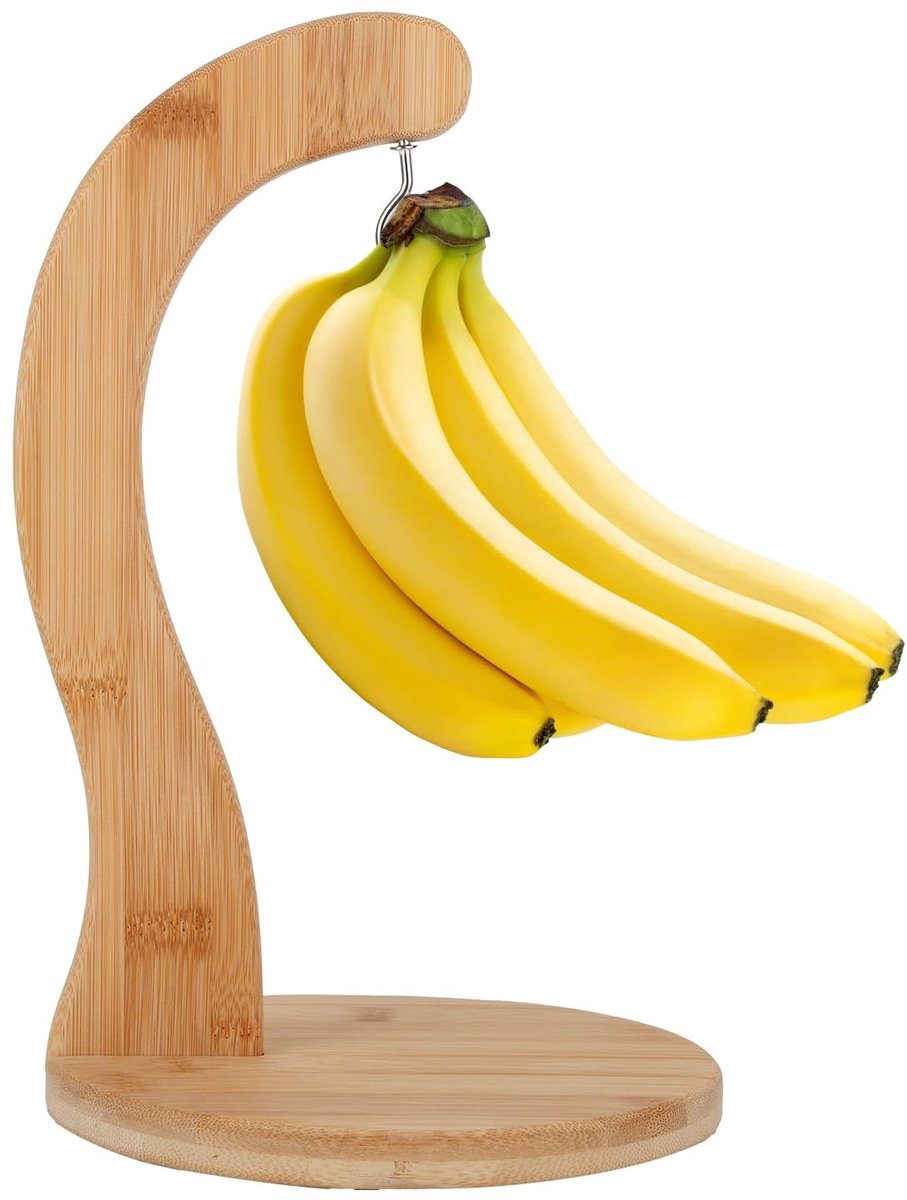 BOXOB Houten Bananenhouder met Metaal Haak - Ruimtebesparend en Stijlvol voor Vers Fruit