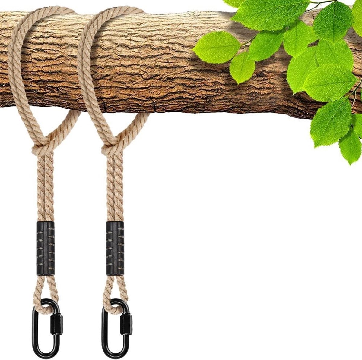 Hammock Ties 3.6m - Verstelbare Boom Touw voor Hangstoel, Carabiner Set voor Binnen en Buiten, Perfect voor Schommels en Campingaccessoires (Beige)