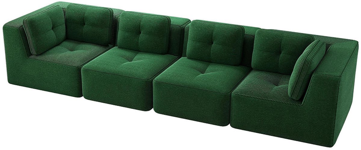 Komhtom Woonkamerbank zonder armleuningen, Modulaire hoekbank met hoekelement, Comfortabele 4-zitsbank met diepe zitting, zachte kussens en bekleding van Cordé, Geen montage nodig, Antislipontwerp, Groen