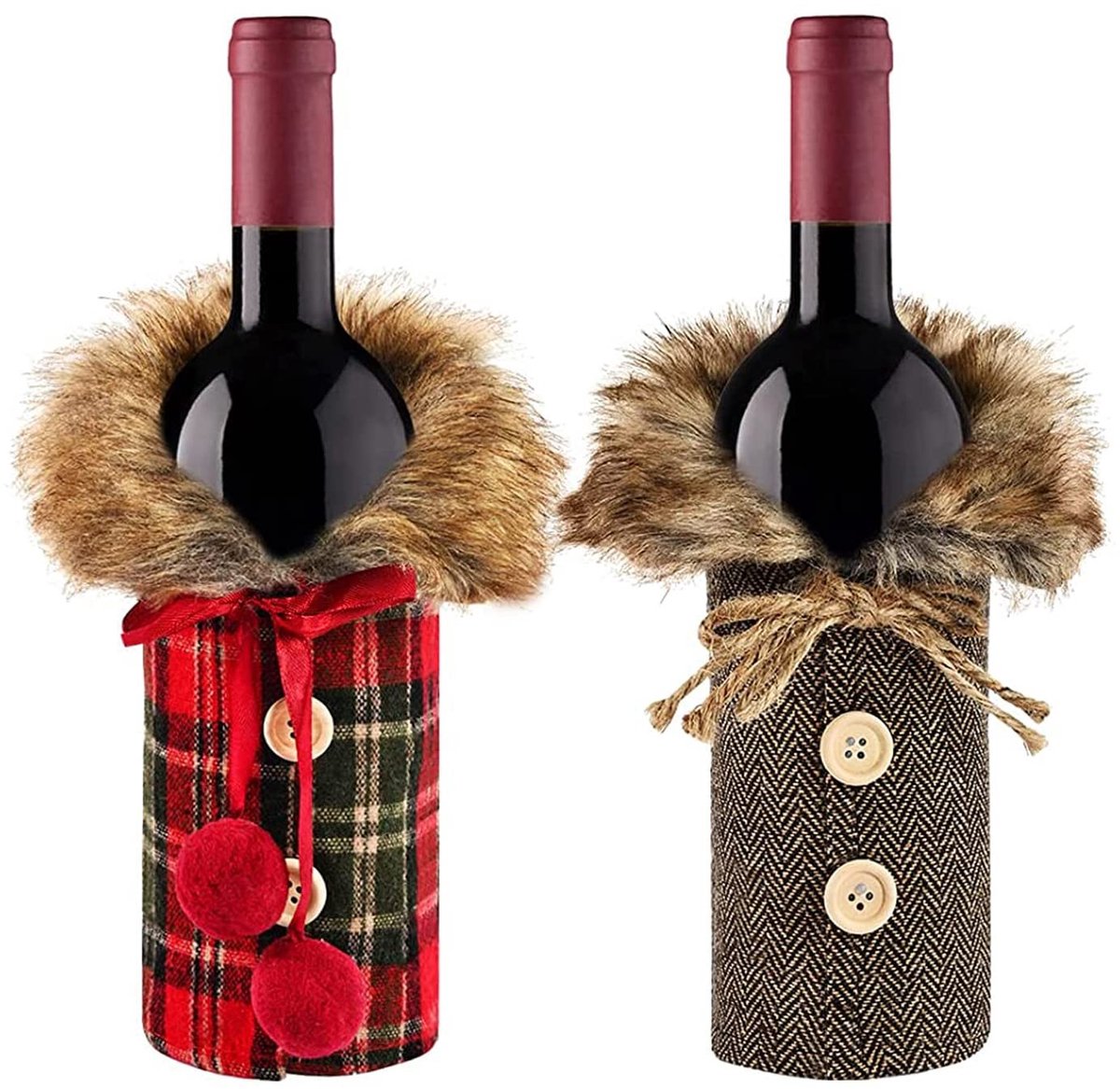 Allecto - Kerst Wijnfles Hoes - Decoratie - Multicolor - Champagne en Rode Wijn Tassen - Perfect voor Feestdagen - Kerstmis en Diner