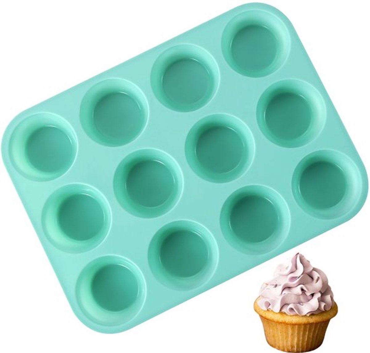 Muffinvorm - Cupcake vorm - Baking mold - Siliconen - Bakvorm voor 12 cupcakes - 6.5 x 3 cm per rondje - Ovenvorm - BPA-vrij - Blauw - Jonyx