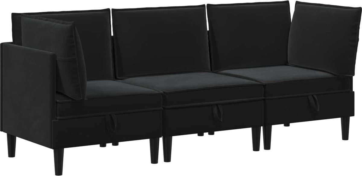 vidaXL Woonkamer - Meubelset - 3 - st - 210 - x - 70 - x - 82 - cm - Zwart - Fluweel
