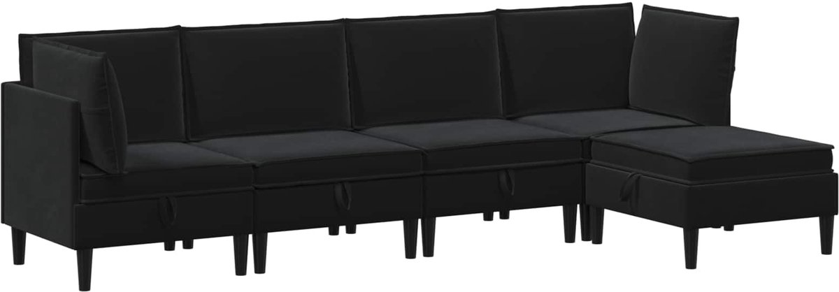 vidaXL Woonkamer - Meubelset - 5 - st - 280 - x - 140 - x - 82 - cm - Zwart - Fluweel