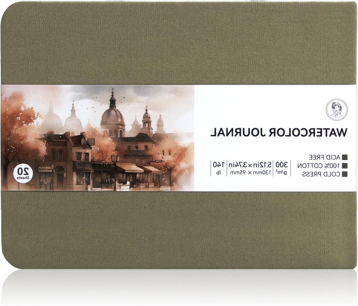 Watercolor Schetsboek met 100% Katoen, Koud Geperst Papier 300gsm, Ideaal voor Aquarel, Gouache en Acrylverf - 20 Vellen 13 x 9.5 cm