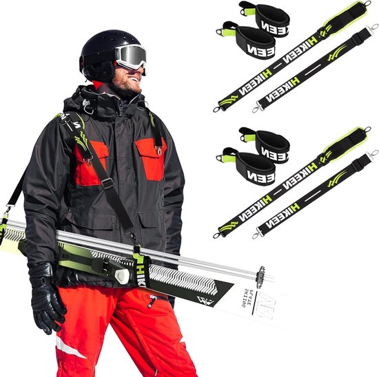 Verstelbare draagriem voor skistokken, antislip schouderbanden, metaalgesp en transportgordel voor ski's en stokken, ideaal voor wandelen en skiën