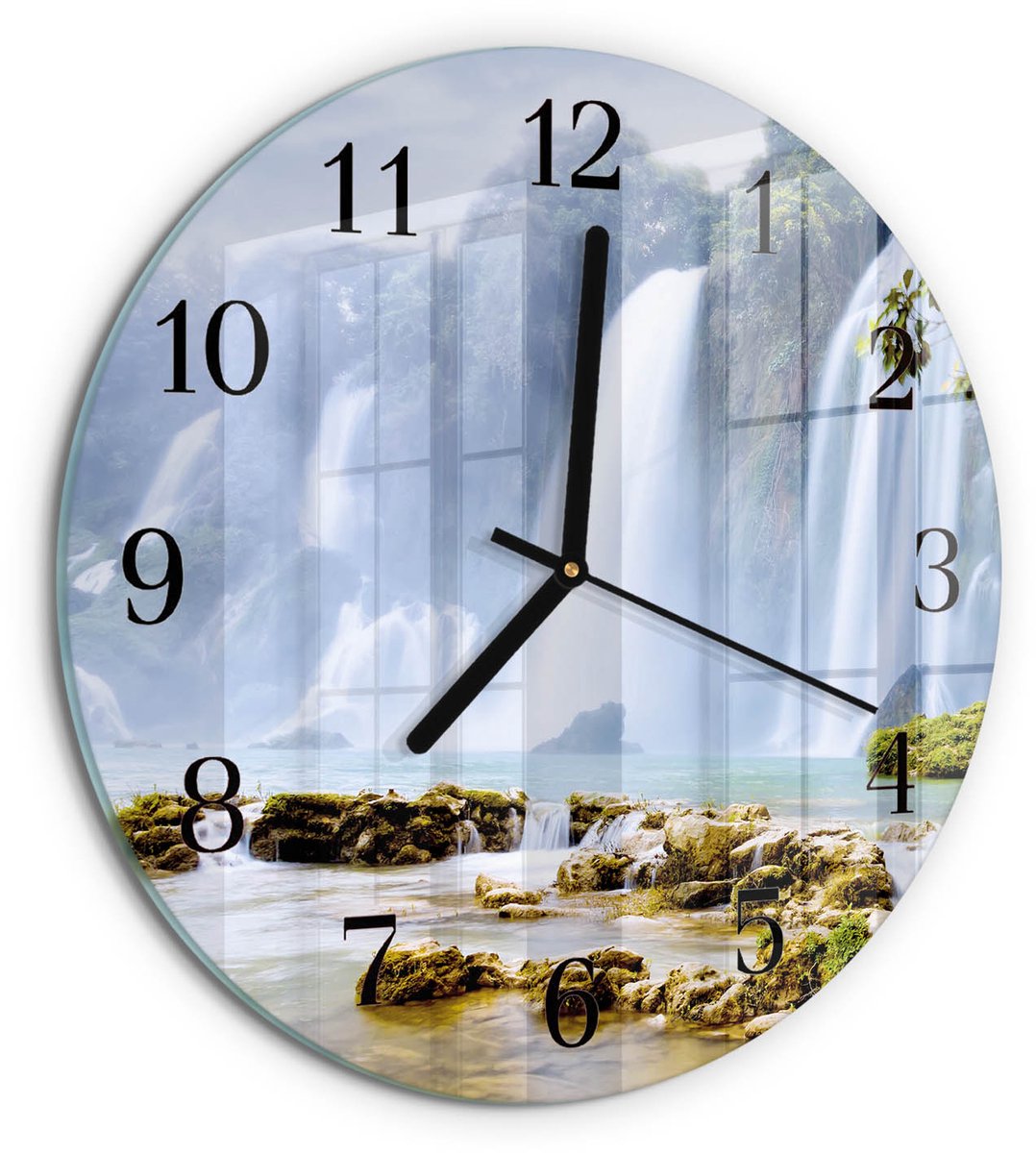 TULUP Wandklok - Waterval Glazen Wandklok Design - 30fi cm - Veelkleurig Klok Glas Met Opdruk - Zwarte Handen - Ronde Wandklok - Glazen Klok Met Print - Wandklok Glas Met Motief Veelkleurig - Waterval