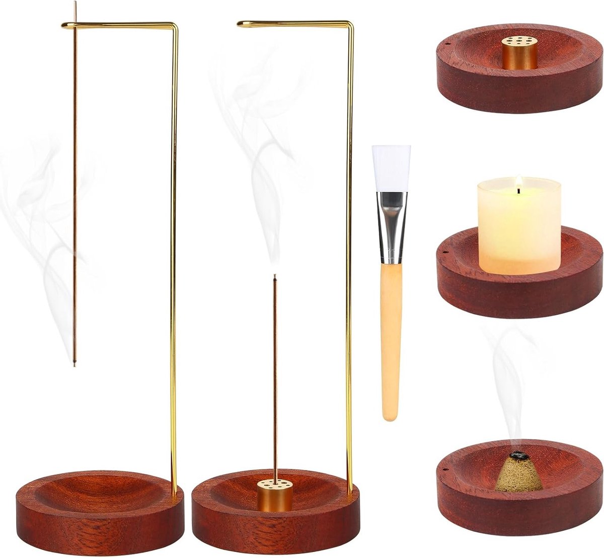 Set van 2 wierookstokjes houders, 2-in-1 design met 9 gaten, handgemaakt van hout voor yoga en meditatie