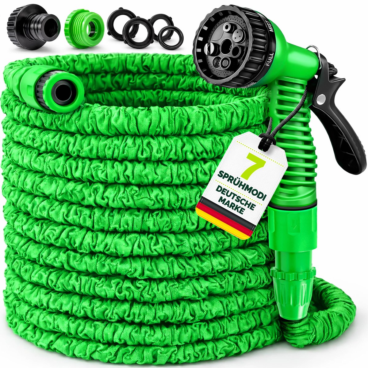 TRESKO® Flexibele Tuinslang 60m Uitgerekt | Rekbare Waterslang met Dubbele Latexkern | 7-Standen Sproeikop | Tuinsproeier | Tuin Besproeien
