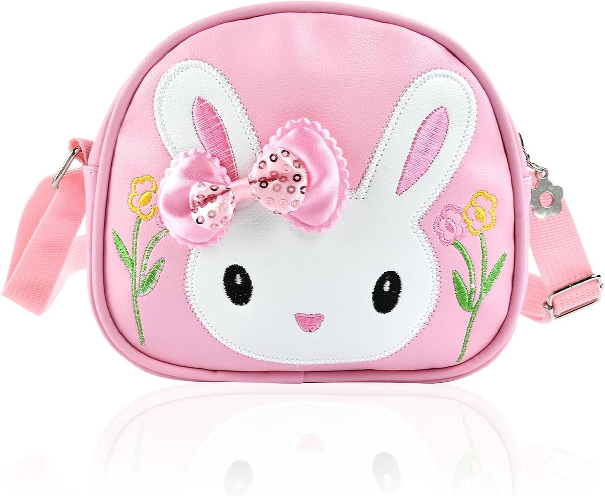 JeiibrZui Leuke Konijnentas Meisjes - Schoudertas Kinderen Met Strik - Zachte PU Stof Tas Voor Pasen Verjaardag Feest - 1 Stuk - Roze Wit