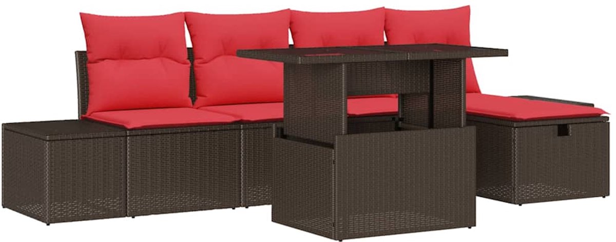 vidaXL Tuinbank - Set - 6 - st - poly - rattan Bruin