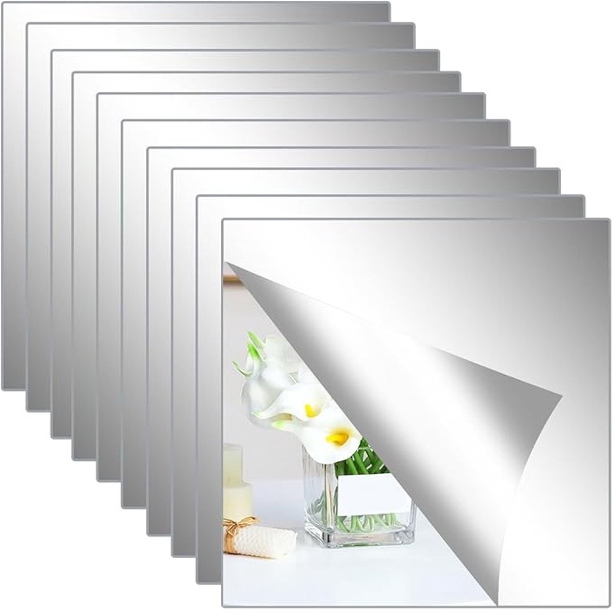 10 Zelfklevende Acryl Spiegeltegels 30x30 cm - Set voor Muur, Badkamer en Slaapkamer