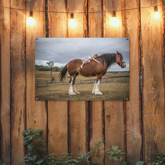 Posters de jardin Cheval - Fille - Prairie - 90x60 cm - Toile jardin